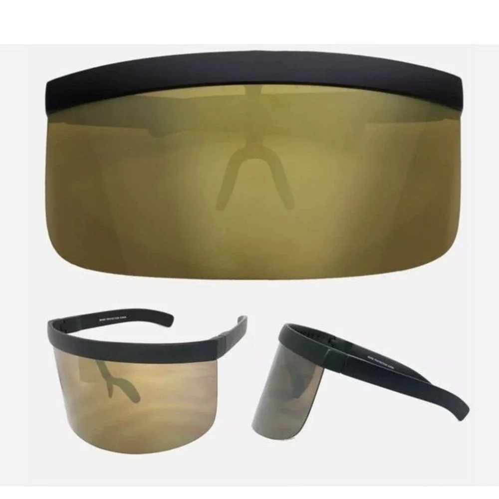 Visor Sunglasses for Men and Women, Futuristic Face Shield Glasses Gold Mirror‎